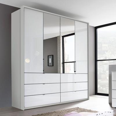 Rauch Erimo 204cm 4 Door Combi Wardrobe with Drawer - Silk Grey and Crystal White Glass