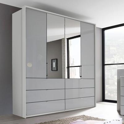 Rauch Erimo 204cm 4 Door Combi Wardrobe with Drawer - Silk Grey and Silk Grey Glass