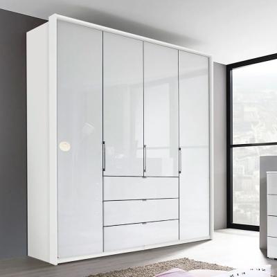 Rauch Erimo 204cm 4 Door Wardrobe with 3 Drawer - Alpine White and Crystal White Glass