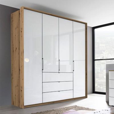 Rauch Erimo 204cm 4 Door Wardrobe with 3 Drawer - Artisan Oak and Crystal White Glass