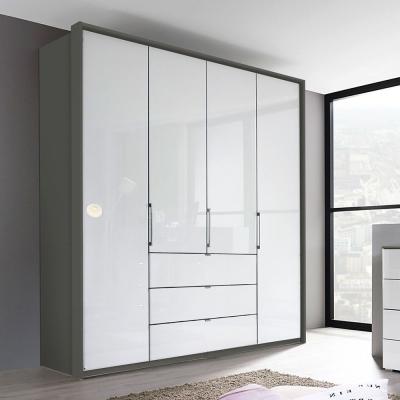 Rauch Erimo 204cm 4 Door Wardrobe with 3 Drawer - Graphite and Crystal White Glass