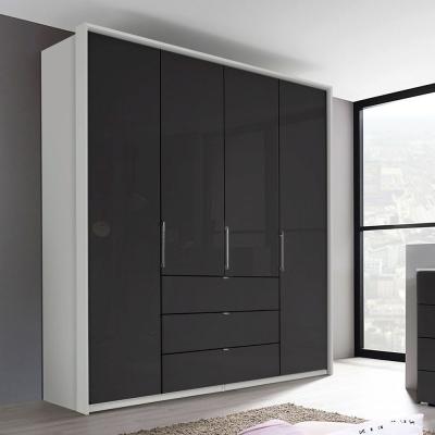 Rauch Erimo 204cm 4 Door Wardrobe with 3 Drawer - Silk Grey and Basalt Glass