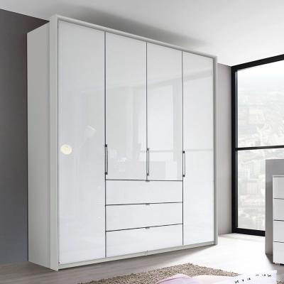 Rauch Erimo 204cm 4 Door Wardrobe with 3 Drawer - Silk Grey and Crystal White Glass