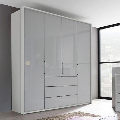 Rauch Erimo 204cm 4 Door Wardrobe with 3 Drawer - Silk Grey and Silk Grey Glass