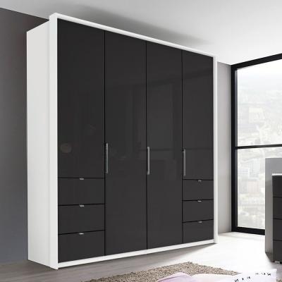 Rauch Erimo 204cm 4 Door Wardrobe with 6 Drawer - Alpine White and Basalt Glass