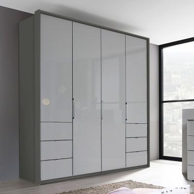 Rauch Erimo 204cm 4 Door Wardrobe with 6 Drawer - Graphite and Silk Grey Glass