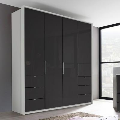 Rauch Erimo 204cm 4 Door Wardrobe with 6 Drawer - Silk Grey and Basalt Glass