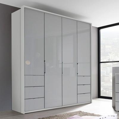 Rauch Erimo 204cm 4 Door Wardrobe with 6 Drawer - Silk Grey and Silk Grey Glass