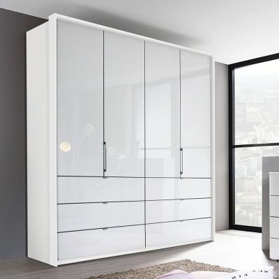 Rauch Erimo 204cm 4 Door Wardrobe with Drawer - Alpine White and Crystal White Glass
