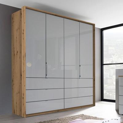 Rauch Erimo 204cm 4 Door Wardrobe with Drawer - Artisan Oak and Silk Grey Glass
