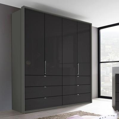 Rauch Erimo 204cm 4 Door Wardrobe with Drawer - Graphite and Basalt Glass