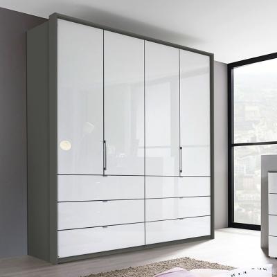 Rauch Erimo 204cm 4 Door Wardrobe with Drawer - Graphite and Crystal White Glass
