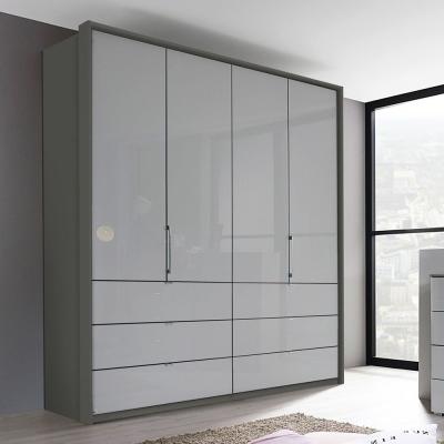 Rauch Erimo 204cm 4 Door Wardrobe with Drawer - Graphite and Silk Grey Glass