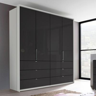 Rauch Erimo 204cm 4 Door Wardrobe with Drawer - Silk Grey and Basalt Glass