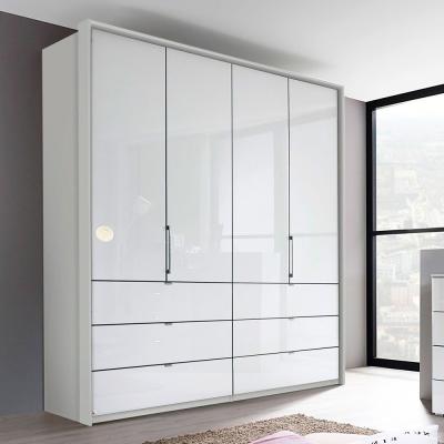 Rauch Erimo 204cm 4 Door Wardrobe with Drawer - Silk Grey and Crystal White Glass