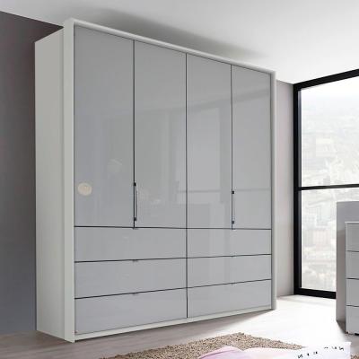 Rauch Erimo 204cm 4 Door Wardrobe with Drawer - Silk Grey and Silk Grey Glass