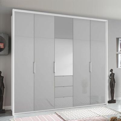 Rauch Erimo 254cm 5 Door Combi Wardrobe with 3 Drawer - Alpine White and Silk Grey Glass