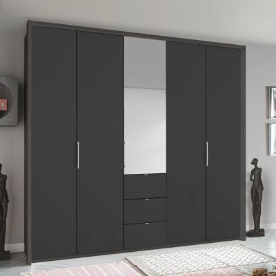 Rauch Erimo 254cm 5 Door Combi Wardrobe with 3 Drawer - Graphite and Basalt Glass