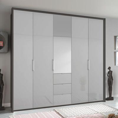 Rauch Erimo 254cm 5 Door Combi Wardrobe with 3 Drawer - Graphite and Silk Grey Glass