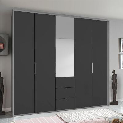 Rauch Erimo 254cm 5 Door Combi Wardrobe with 3 Drawer - Silk Grey and Basalt Glass
