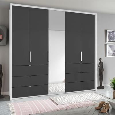 Rauch Erimo 254cm 5 Door Combi Wardrobe with 6 Drawer - Alpine White and Basalt Glass