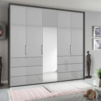 Rauch Erimo 254cm 5 Door Combi Wardrobe with 6 Drawer - Graphite and Silk Grey Glass