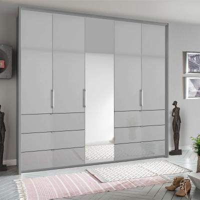 Rauch Erimo 254cm 5 Door Combi Wardrobe with 6 Drawer - Silk Grey and Silk Grey Glass