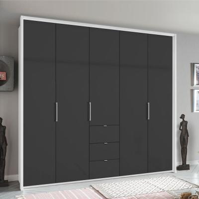 Rauch Erimo 254cm 5 Door Wardrobe with 3 Drawer - Alpine White and Basalt Glass