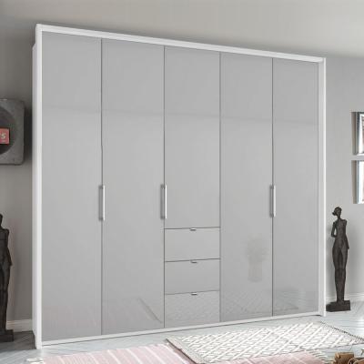 Rauch Erimo 254cm 5 Door Wardrobe with 3 Drawer - Alpine White and Silk Grey Glass