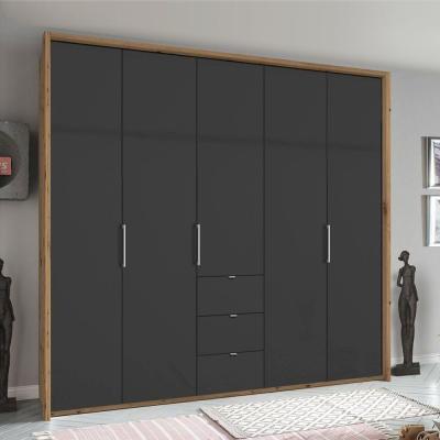 Rauch Erimo 254cm 5 Door Wardrobe with 3 Drawer - Artisan Oak and Basalt Glass