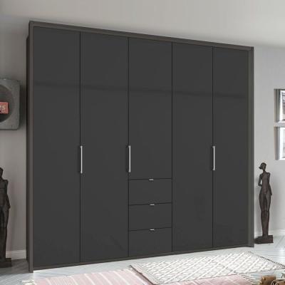 Rauch Erimo 254cm 5 Door Wardrobe with 3 Drawer - Graphite and Basalt Glass