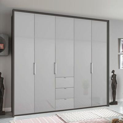 Rauch Erimo 254cm 5 Door Wardrobe with 3 Drawer - Graphite and Silk Grey Glass