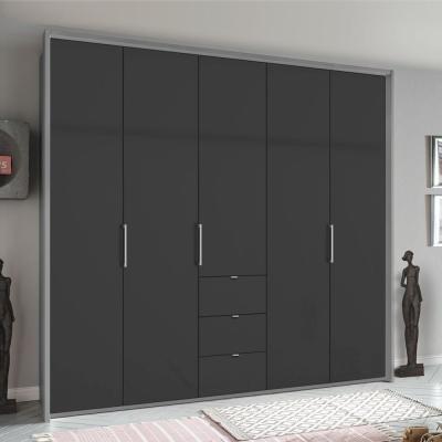Rauch Erimo 254cm 5 Door Wardrobe with 3 Drawer - Silk Grey and Basalt Glass