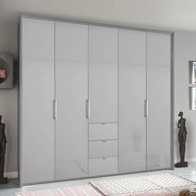 Rauch Erimo 254cm 5 Door Wardrobe with 3 Drawer - Silk Grey and Silk Grey Glass