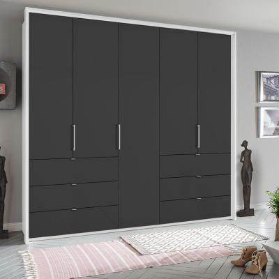 Rauch Erimo 254cm 5 Door Wardrobe with 6 Drawer - Alpine White and Basalt Glass