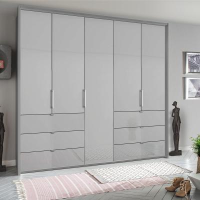 Rauch Erimo 254cm 5 Door Wardrobe with 6 Drawer - Silk Grey and Silk Grey Glass