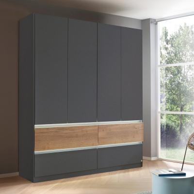 Rauch Winnipeg 181cm 4 Door Wardrobe with Lighting - Metallic Dark Grey and Halifax Oak