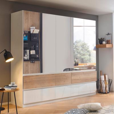 Rauch Winnipeg 226cm 5 Door Wardrobe with Mirror - Alpine White High Gloss and Halifax Oak