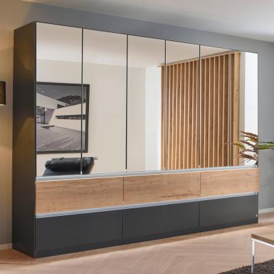 Rauch Winnipeg 271cm 6 Door Wardrobe with Mirror and Lighting - Metallic Dark Grey and Halifax Oak