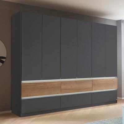 Rauch Winnipeg 271cm 6 Door Wardrobe with Lighting - Metallic Dark Grey and Halifax Oak