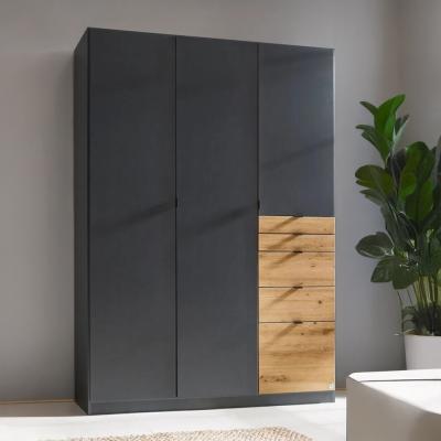 Rauch Ontario 136cm 3 Door Wardrobe with Drawer - Metallic Grey and Artisan Oak