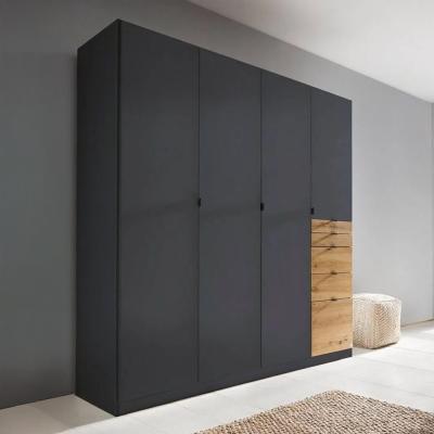 Rauch Ontario 181cm 4 Door Wardrobe with Drawer - Metallic Grey and Artisan Oak