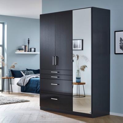 Rauch Homburg 136cm 3 Door Combi Wardrobe - Metallic Dark Grey and High Gloss Grey