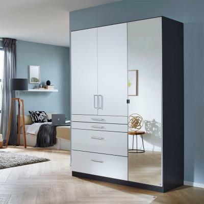 Rauch Homburg 136cm 3 Door Combi Wardrobe - Metallic Dark Grey and High Gloss White