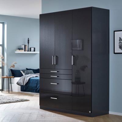 Rauch Homburg 136cm 3 Door Wardrobe with Drawer - Metallic Dark Grey and High Gloss Grey
