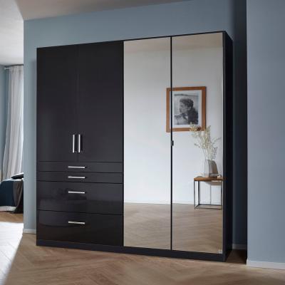 Rauch Homburg 181cm 4 Door Combi Wardrobe - Metallic Dark Grey and High Gloss Grey