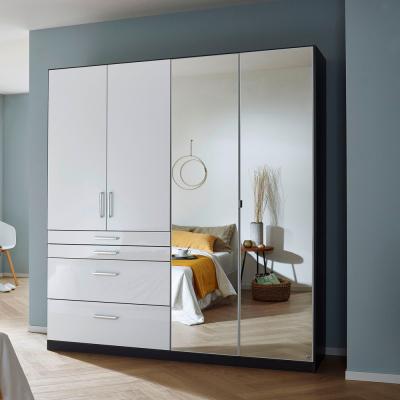 Rauch Homburg 181cm 4 Door Combi Wardrobe - Metallic Dark Grey and High Gloss White
