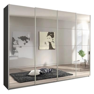 Rauch Syncrono 271cm 4 Door Sliding Mirrored Wardrobe - Metallic Dark Grey