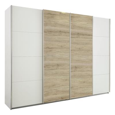 Rauch Syncrono 271cm 4 Door Sliding Wardrobe - Alpine White and Sanremo Oak Light