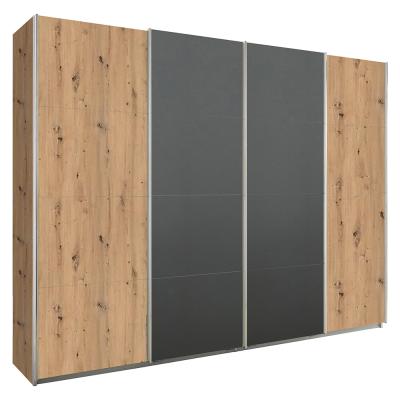 Rauch Syncrono 271cm 4 Door Sliding Wardrobe - Artisan Oak and Metallic Dark Grey